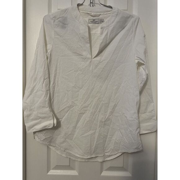 Vineyard Vines Seersucker Harbor Popover Woven Top White Cap Women's‎ XXS Teen - Picture 1 of 5